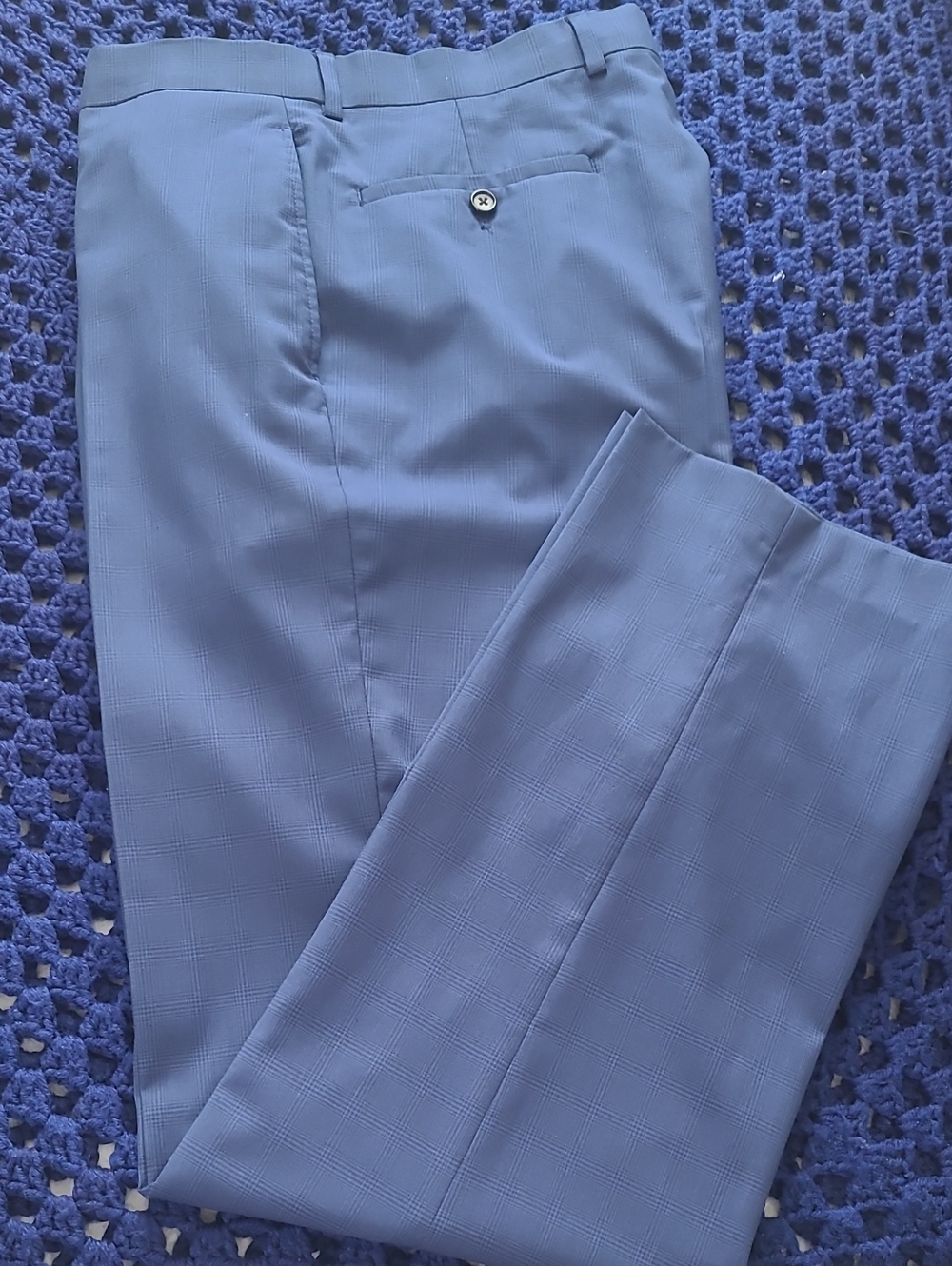 Ralph Lauren Men's Dark Blue Dress Pants - Subtle Plaid